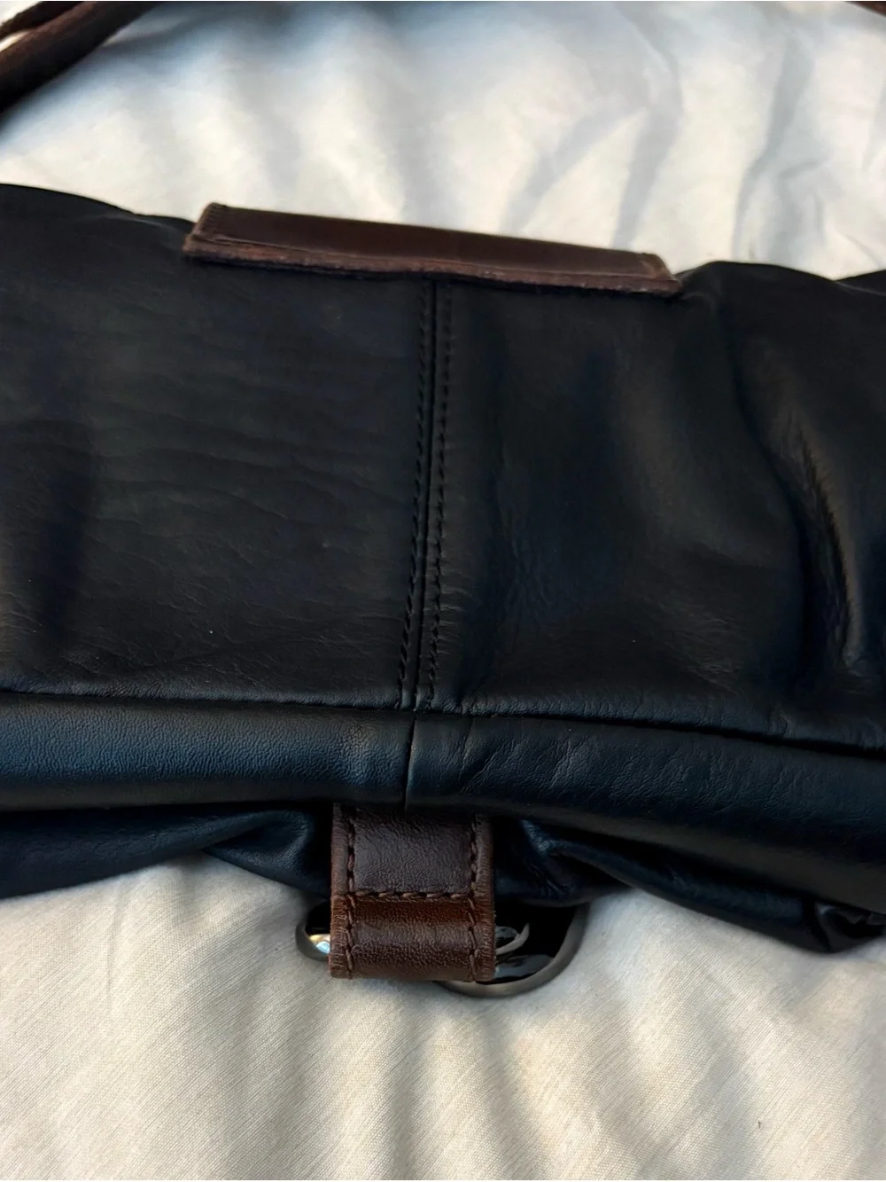 HOBO Y2K vintage Black Leather Clutch with Brown Trim and Gunmetal Hardware